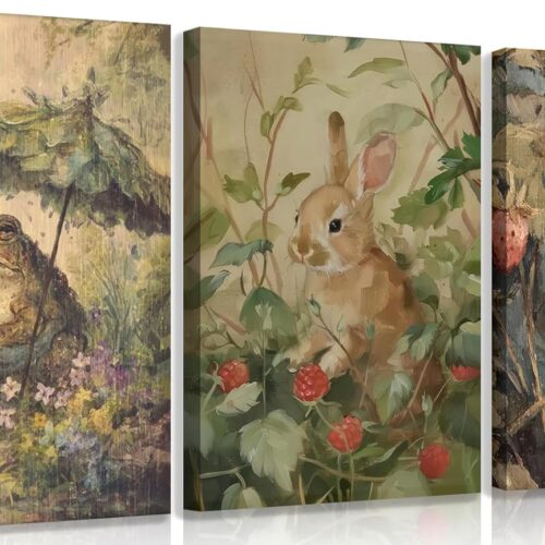 Woodland Nursery Wall Art – 3pcs, Retro Animal Prints for Kids Room