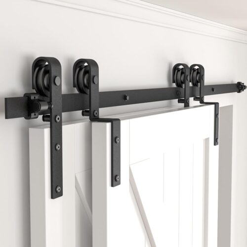 6FT Sliding Barn Door Hardware Kit – Single Track, Fits Double Doors