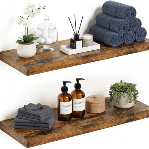 24" Floating Wall Shelves – Rustic Brown, Invisible Bracket, Set of 2