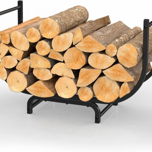 Curved Firewood Rack,32 inches Powder Coated Wood Storage Rack Rustproof Metal Log Firewood Holder for Fireplaces Wood Storage,Black