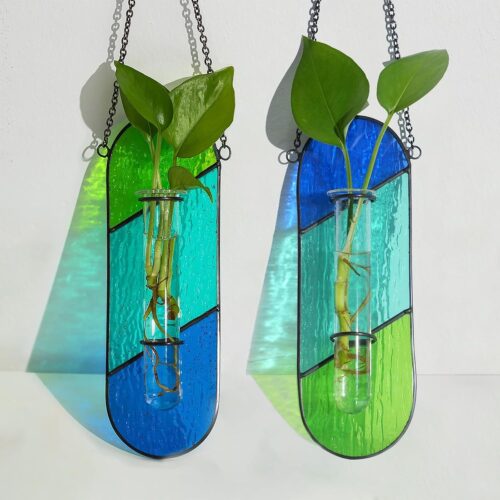 Stained Glass Plant Propagation Station, Hydroponic, Window Decor, 2 Pcs