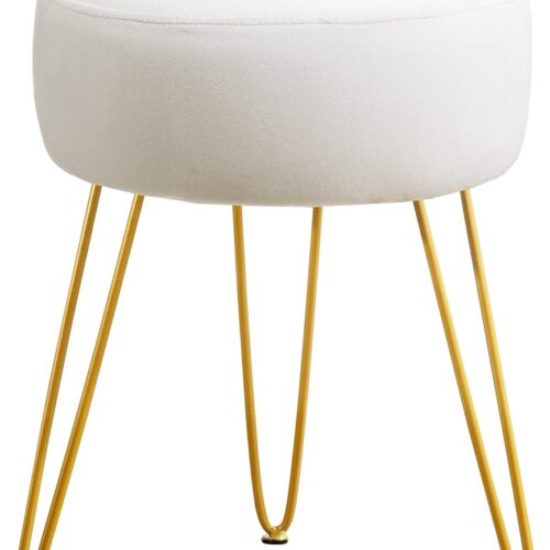 Vanity Stool, White Vanity Stools for Makeup Room, Round Ottoman Foot Stool, Velvet Footrest Vanity Chair for Bathroom Vanity, Bedroom, Living Room, Entryway, Offices