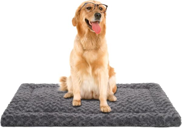 Washable Dog Bed Mat Ultra Soft Dog Crate Pad Comfy Fluffy Pet Kennel Beds Dog Sleeping Mattress for Large Jumbo Medium Small Dogs, 41 x 27 Inch, Gray 1