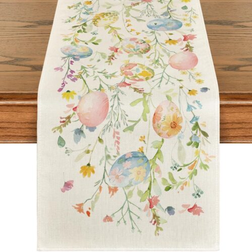 Wild Flowers Eggs Easter Table Runner,Seasonal Spring Floral Kitchen Dining Table Decoration for Home Party Decor 13x120 Inch