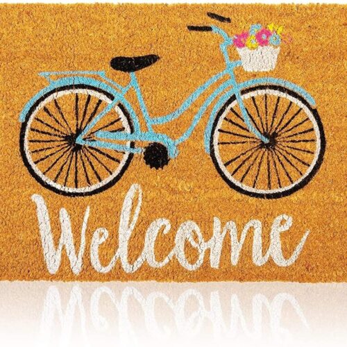 Coir Welcome Mat - 30 x 17 in, Natural, Modern Bicycle Design - Outdoor Welcome Mat & Entrance Doormat - Coir Doormat for Summer Outdoor Use