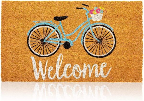 Coir Welcome Mat - 30 x 17 in, Natural, Modern Bicycle Design - Outdoor Welcome Mat & Entrance Doormat - Coir Doormat for Summer Outdoor Use 1
