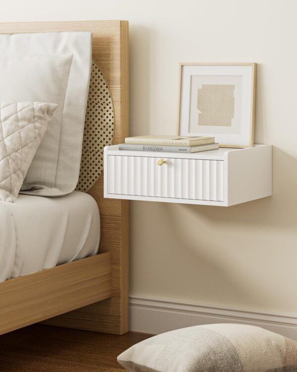 Floating Nightstand,Wall Mounted Night Stand with Drawer,Small Floating Shelves,Floating Wood Bedside Table for Bedroom、Living Room、Bathroom 1