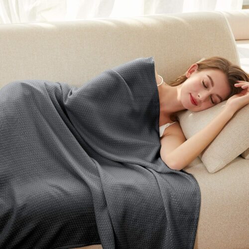 Cooling Blanket, 100% Rayon Derived from Bamboo, Cool Summer Blanket for Hot Sleepers, Soft Comfy Lightweight Blankets for All Seasons(Dark Gray, 79×91in)