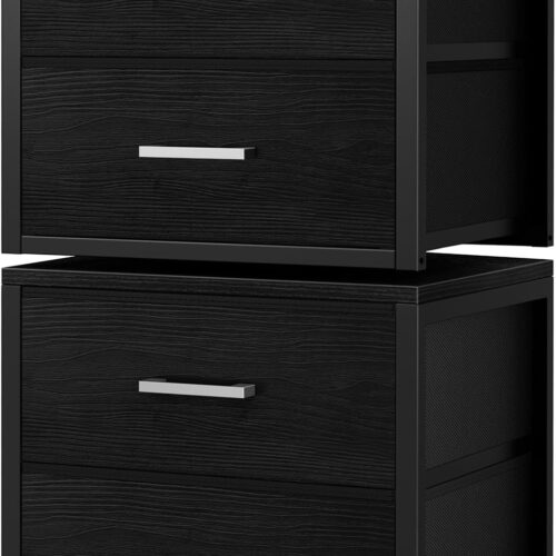 Stackable Storage Drawers Closet Organizers and Storage Fabric Black 2 Drawer Dresser for Bedroom 2 Packs Modern