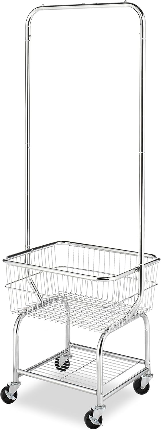 Whitmor Commercial Rolling Laundry Butler with Wire Storage Rack 1