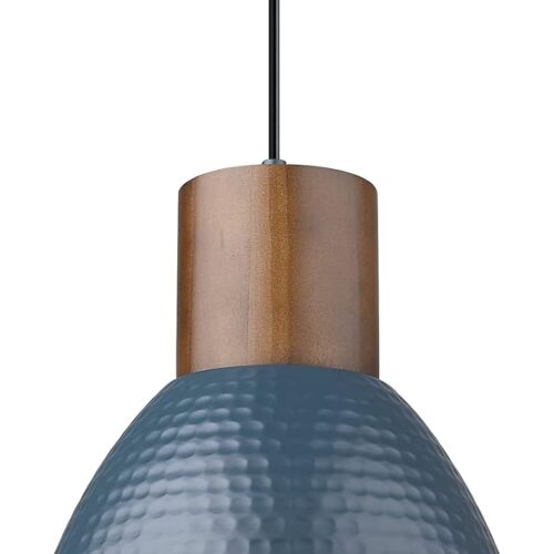 Hammered Pendant Lights for Kitchen Island, 7” Small Solid Wood Hanging Light Fixtures, Adjustable Height Industrial Metal Pendant Light Fixtures for Bar Dining Room Bedroom Office, Modern Blue