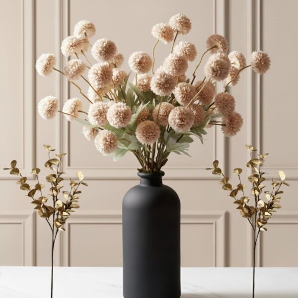 Artificial Flowers for Vase - Beige Silk Mums 10 Long Stems with Eucalyptus, Faux Flowers Home Decor, Neutral Tan Cream Floral Arrangement, Fake Chrysanthemum Pom Pom Stems, Spring Fall Centerpiece 1