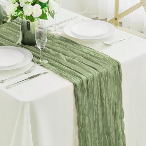 Sage Green Cheesecloth Easter Table Runner Spring Gauze Table Runner Baby Shower Decorations 17x108 Inches for 1 Pack Bridal Shower 9ft Green Wedding Decor Green Table Runners