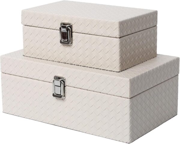 Faux Leather Decorative Jewelry Storage Organizer Boxes Set of 2, Apricot White 1