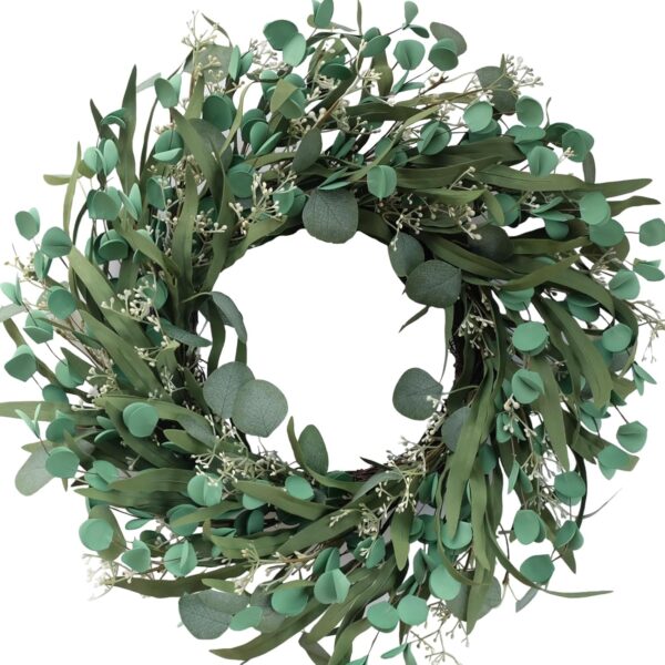 20 Inch Artificial Eucalyptus Leaves Wreath Greenery Spring/Summer Wreath for Front Doors, Walls, Farmhouse (Indoor/Outdoor Use) 1