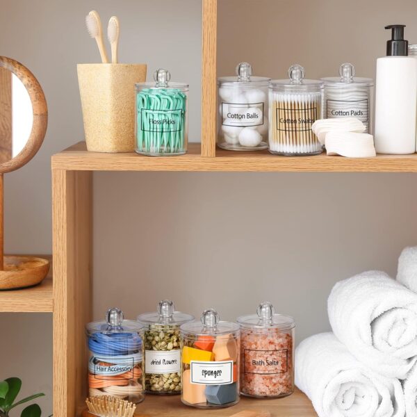 4 Pack Acrylic Qtip Holder Dispenser for Cotton Swabs, Balls, Pads, Floss Picks- Small Clear Plastic Canister Apothecary Jar Set, Bathroom Essentials Accessories Decor, Vanity Makeup Storage Organizer 4