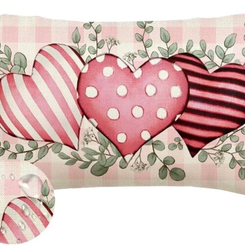 Valentine Heart Outdoor Pillow Covers 12x20 Inch Waterproof, Pink Love Plaid Spot Romantic Holiday Party Lumbar Cushion Cases Valentines Day Decoration for The Home (Pink, 12" x 20")