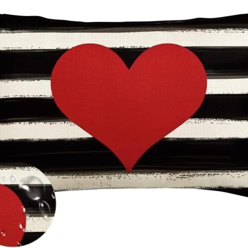 Valentines Outdoor Pillow Covers 12x20 Inch Red Heart Striped Waterproof Decorations Holiday Valentine's Day Mother's Day Cushion Case Decorative for Sofa Couch Living Room