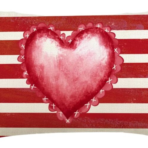 Valentines Pillow Covers 12x20 Red Heart Striped Throw Decorative Outdoor Lumbar Cushion Cases for Valentines Decor Decorations for Home Couch Patio(26017R-12) (Red, 20" x 12" (Pack of 1))