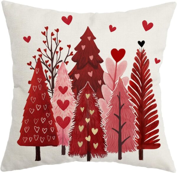 Valentine's Day Pillow Cover 18X18 Inch Watercolor Tree Heart Decor(Red) 1