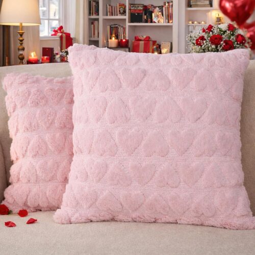 Valentines Day Decor-Throw Pillow Covers 18x18in Set of 2, (Pink)