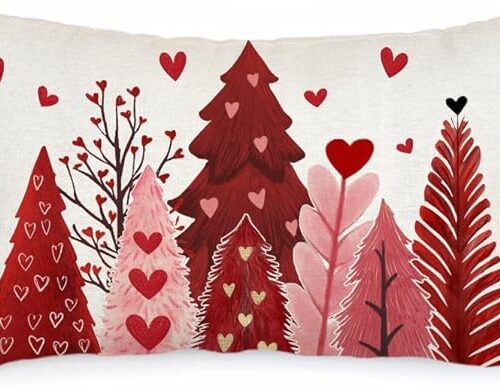 Valentine's Day Pillow Cover 12X20 Inch Watercolor Tree Heart Decor Pillow Case Farmhouse for Home Sofa Couch Decoration (Red) AA778-12