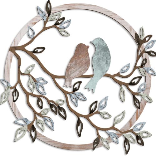 Metal Wall Art Bird on Tree Branch Silhouette Bird Art Decor for Living Room Garden Bedroom Office Home Wall Housewarming Party Decor(Fresh Color)
