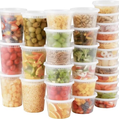24 Sets Plastic Deli Food Containers With Lids, 8 oz 16oz 32oz Variety pack, Airtight Food Storage Containers, Freezer/Dishwasher/Microwave Safe, Soup Containers For Takeout Food Storage