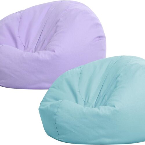 2 Pcs Stuffed Animal Storage Bean Bag Chair Cover for Kids Adults (no Filler) Large Stuffable Zipper Beanbag Cover for Organizing Plush Toys or Memory Foam(Green and Purple, Small)
