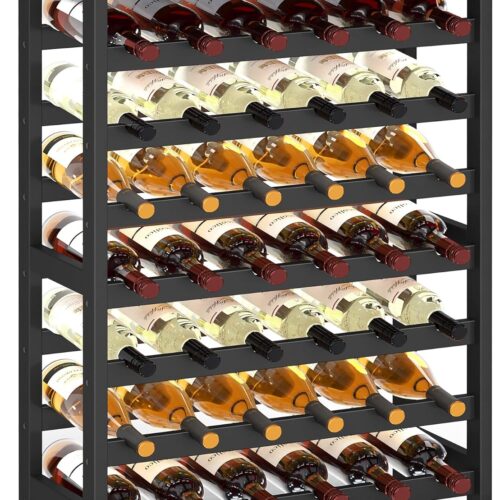 42-Bottle Wine Rack Free Standing Floor, 7-Tier Display Wine Storage Shelves with Table Top, Bamboo Wobble-Free Bottle Holder for Kitchen Bar Dining Room Living Room, Ink Black UKWR027B16