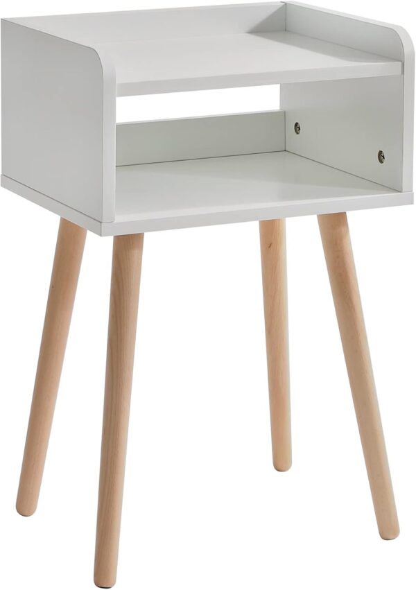 Nightstand, Mid-Century Modern Bedside Table with Solid Wood Legs, Minimalist and Practical End Side Table with Open Storage Shelf, Easy Assembly, White UWNS003W 1