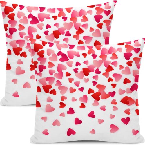 Valentines Pillow Covers 18x18 Inch Set of 2,Pink Love Heart Throw Pillows Case,Valentine's Day Mother's Day Anniversary Decorative Square Cushion Covers Farmhouse Outdoor Decor for Home Sofa Bed