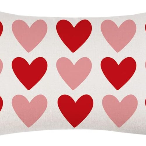Valentine's Day Pillow Cover 12x20 Red Pink Heart Decoration Valentine Lumbar Throw Cushion Case for Bedroom Sofa Couch Home Decor