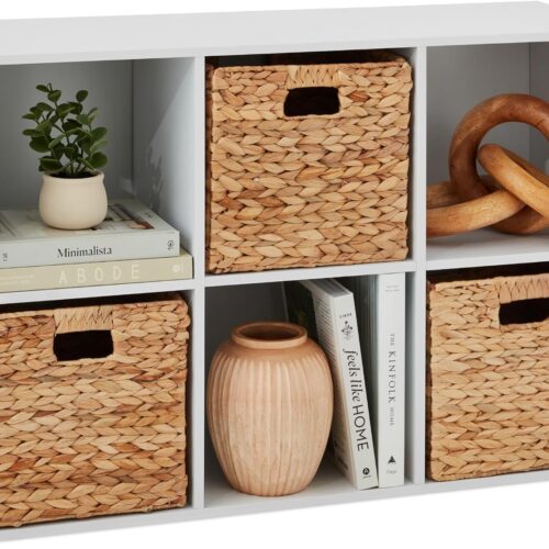 6-Cube Storage Organizer, 11in Shelf Opening, Bookcase, Display Shelf, Customizable w/ 3 Removable Back Panels – White