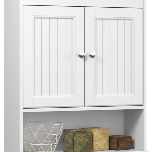 Bathroom Cabinet Wall Mounted with Doors, Wood Hanging Cabinet with Doors and Shelves Over The Toilet, Bathroom Wall Cabinet White | Wall Mounted, with Doors, Hanging Cabinet, Over The Toilet