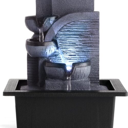 Water Fountains Indoor Waterfall Fountain Tabletop Fountain with LED Light Water Feature Indoor Zen Meditation for Home and Office Indoor Spaces Decor (Style 6)