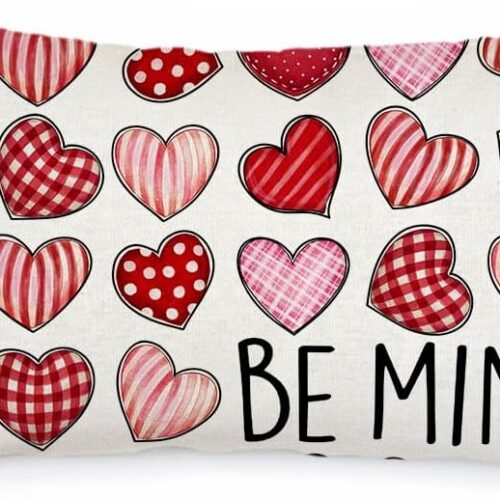 Valentines Day Pillow Cover 12X20 Inch Colorful Heart Be Mine Decoration Holiday Home Decorative Cushion Case for Sofa Couch Decor AA325-12