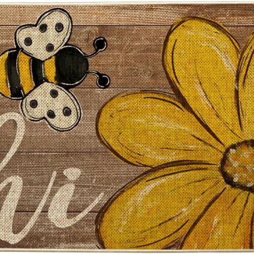 Bee Daisy Hi Spring Doormat, Home Summer Decor Low-Profile Switch Rug Door Mat Floor Mat for Indoor Outdoor 17x29 Inch
