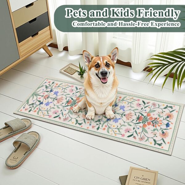 Kitchen Mat Set, Stain Resistant, Non Slip, Beige Floral, 2 Piece 4