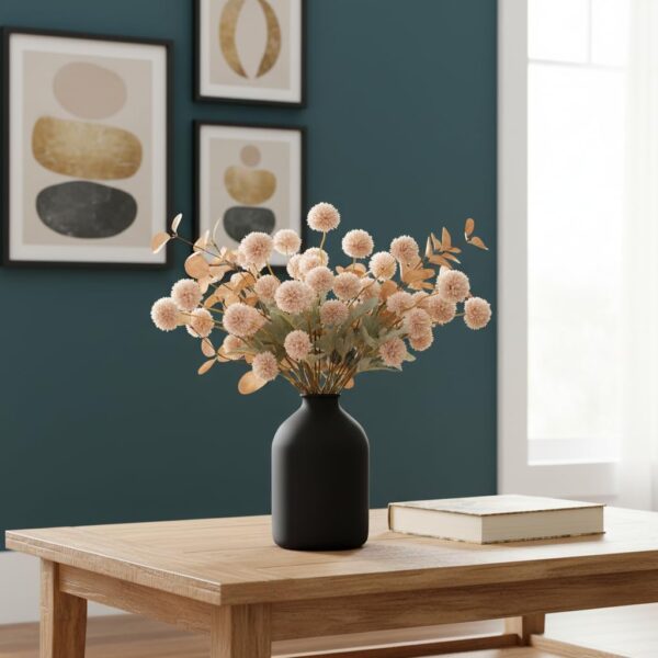 Artificial Flowers for Vase - Beige Silk Mums 10 Long Stems with Eucalyptus, Faux Flowers Home Decor, Neutral Tan Cream Floral Arrangement, Fake Chrysanthemum Pom Pom Stems, Spring Fall Centerpiece 2