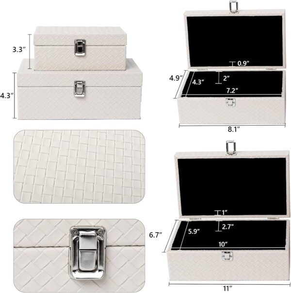 Faux Leather Decorative Jewelry Storage Organizer Boxes Set of 2, Apricot White 2