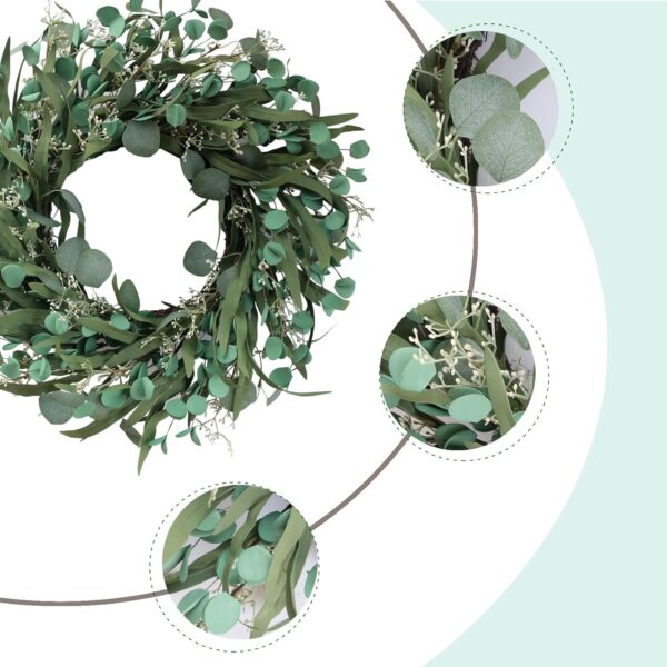 20 Inch Artificial Eucalyptus Leaves Wreath Greenery Spring/Summer Wreath for Front Doors, Walls, Farmhouse (Indoor/Outdoor Use) 4