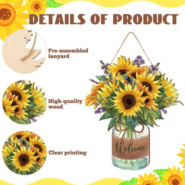 Sunflower Welcome Door Sign Summer Wooden Wreaths for Front Door Decoration Wood Hanging Farmhouse Fall Wall Porch Art Home Kitchen Bedroom Living Room Indoor Outdoor Ornaments 2