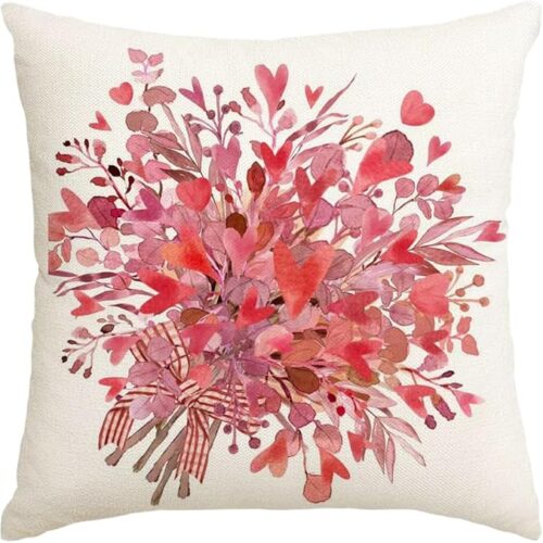 Valentines Pillow Covers 18x18 Inch,Pink Heart Bouquet Decor Bow Wedding Holiday Outdoor Square Cushion Case Decoration for Home Sofa Couch Gift(Pink, 18" x 18" (Pack of 1))