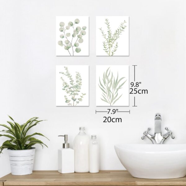 Botanical Plant Canvas Wall Art, Framed Boho Wall Decor for Bathroom, Minimalist Aesthetic Bedroom Wall Art, Sage Green Eucalyptus Leaf Prints for Office, Set of 4PCS, 8”X10” 2