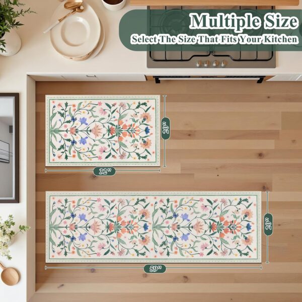 Kitchen Mat Set, Stain Resistant, Non Slip, Beige Floral, 2 Piece 3