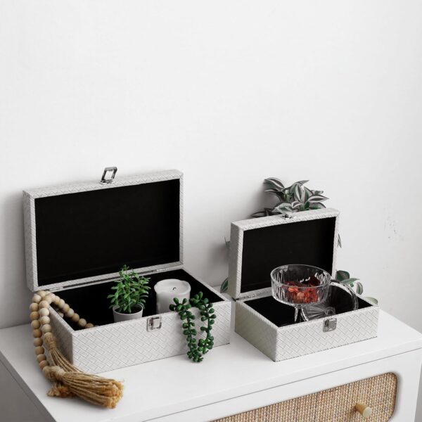 Faux Leather Decorative Jewelry Storage Organizer Boxes Set of 2, Apricot White 3