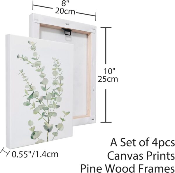 Botanical Plant Canvas Wall Art, Framed Boho Wall Decor for Bathroom, Minimalist Aesthetic Bedroom Wall Art, Sage Green Eucalyptus Leaf Prints for Office, Set of 4PCS, 8”X10” 3