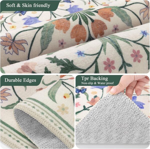 Kitchen Mat Set, Stain Resistant, Non Slip, Beige Floral, 2 Piece 2