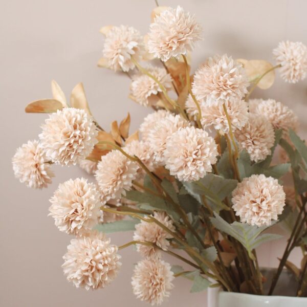 Artificial Flowers for Vase - Beige Silk Mums 10 Long Stems with Eucalyptus, Faux Flowers Home Decor, Neutral Tan Cream Floral Arrangement, Fake Chrysanthemum Pom Pom Stems, Spring Fall Centerpiece 4